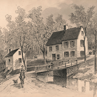 Historic line drawing of Rittenhouse Mill in Pennsylvania