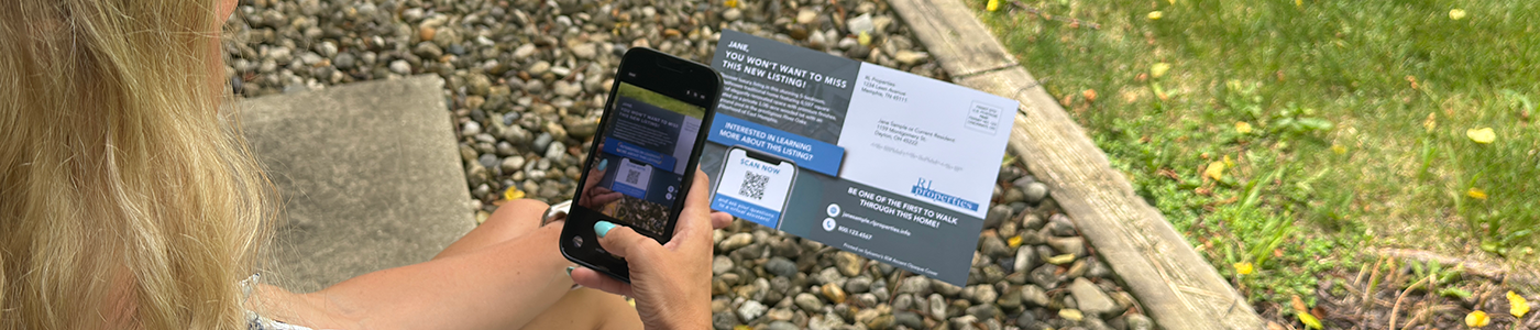 Person interacting with AI agent from postcard